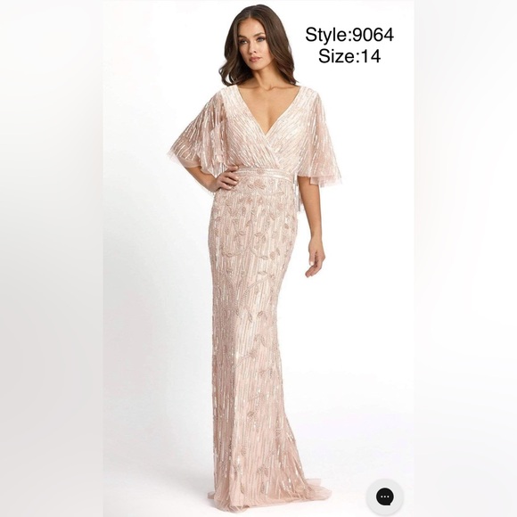 Flutter sleeve faux cape embellished gown